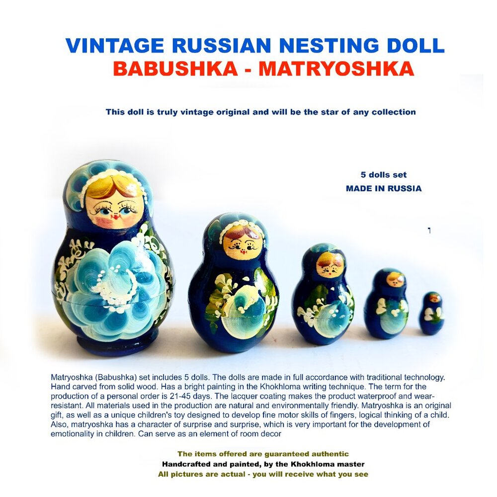VINTAGE RUSSIAN NESTING DOLL BABUSHKA - MATRYOSHKA / MADE IN RUSSIA - Picture 6 of 8
